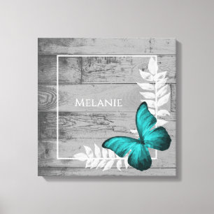 Papillon turquoise toile rustique