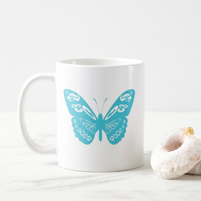 Papillon Turquoise Whimsical Mug personnalisé (Avec donut)