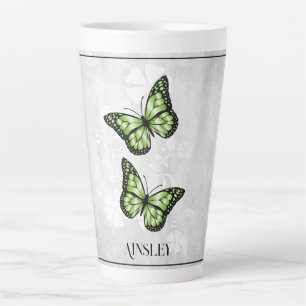 Papillon vert Floral Latte Mug personnalisé
