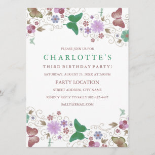 Papillon Vert Joli Invitation d'anniversaire