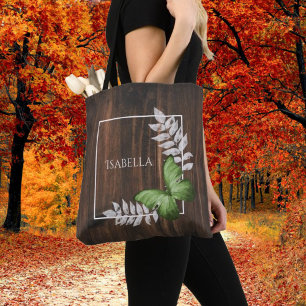 Papillon vert rustique Sac fourre-tout personnalis