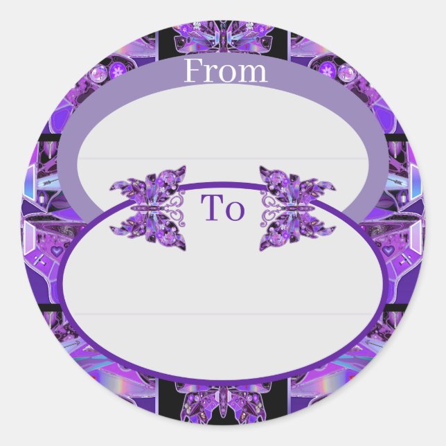 Papillon violet 31 autocollant rond classique (Devant)