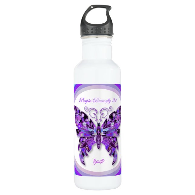 Papillon violet 31 Bouteille d'eau en acier inoxyd (Devant)