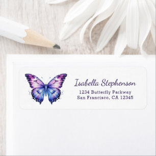 Papillon Violet Aquarelle Adresse de Retour
