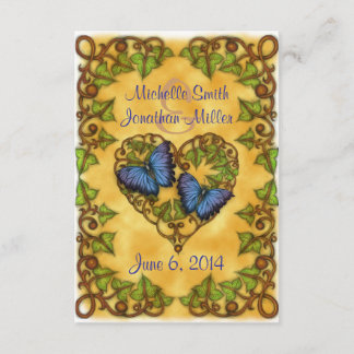 Papillon violet et carte RSVP Coeur ivoire