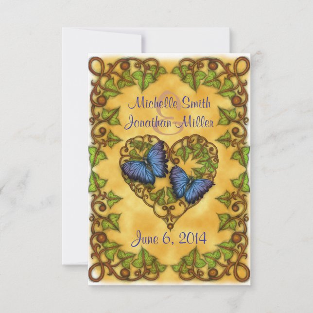 Papillon violet et carte RSVP Coeur ivoire (Devant)