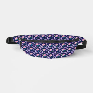 Papillon violet et motif floral rose