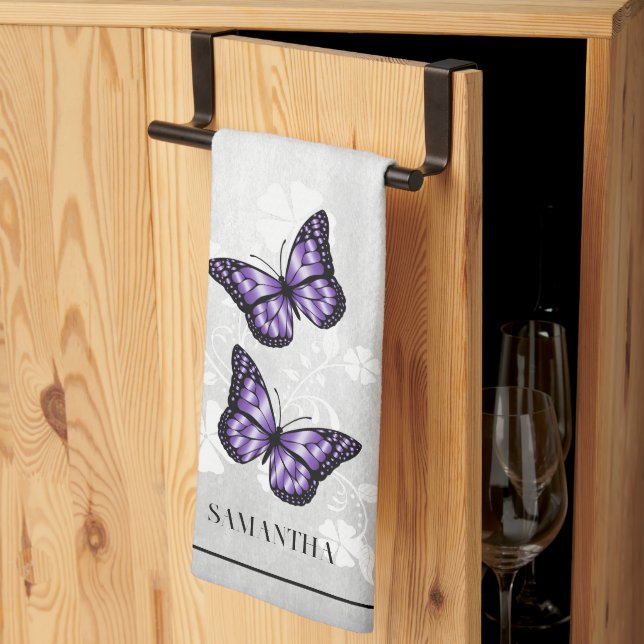 Papillon violet Floral serviette de cuisine (Pliage en tiers)