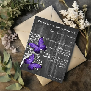 Papillon violet rustique Faire-part de mariage