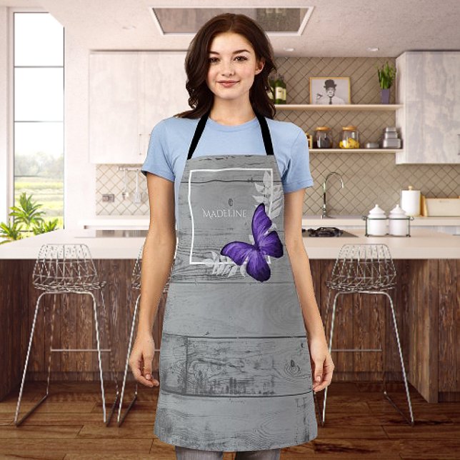 Papillon violet Rustique Tablier personnalisé (Purple Butterfly Rustic Personalized Apron)