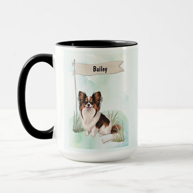 Papillon Watercolor Personalized Dog Mug (Left)