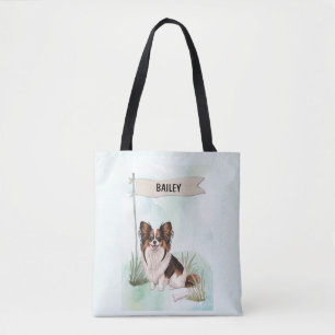 Papillon Watercolor Personalized Dog Tote Bag