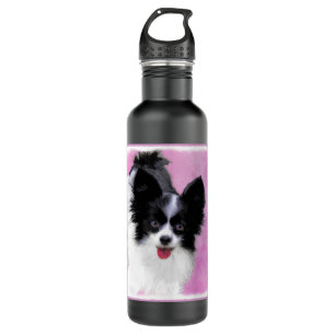 Papillon (White and Black) Painting - Dog Art 710 Ml Water Bottle