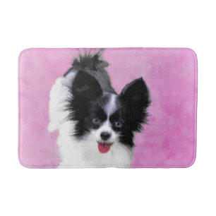 Papillon (White and Black) Painting - Dog Art Bath Mat