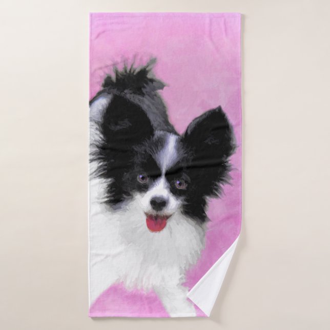 Papillon (White and Black) Painting - Dog Art Bath Towel Set (Bath Towel)
