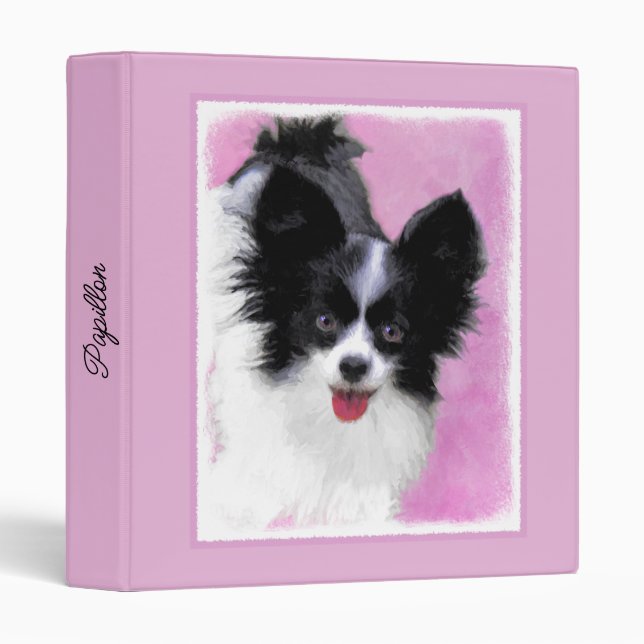 Papillon (White and Black) Painting - Dog Art Bind Binder (Front/Spine)