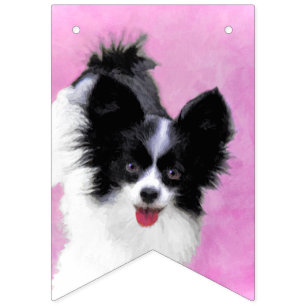 Papillon (White and Black) Painting - Dog Art Bunting Flags