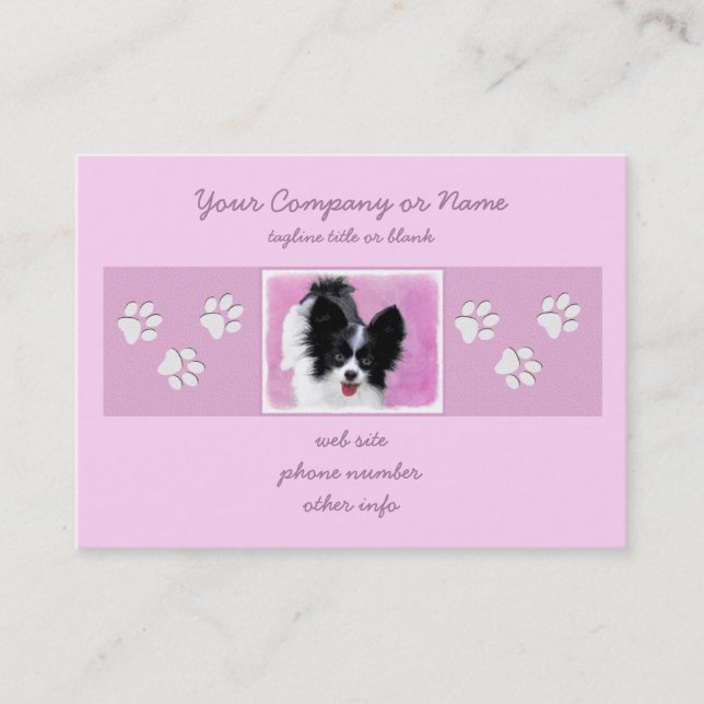 Papillon (White and Black) Painting - Dog Art Business Card (Front)