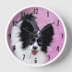 Papillon (White and Black) Painting - Dog Art Clock