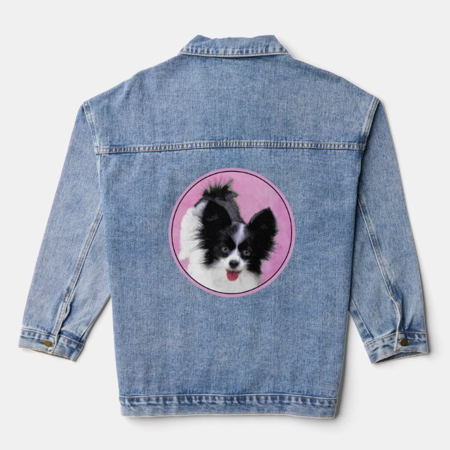 Papillon (White and Black) Painting - Dog Art Denim Jacket (Back)