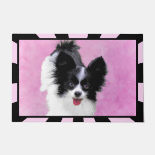 Papillon (White and Black) Painting - Dog Art Doormat