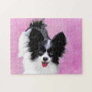 Papillon (White and Black) Painting - Dog Art Jigsaw Puzzle
