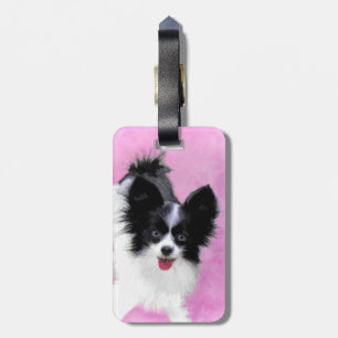 Papillon (White and Black) Painting - Dog Art Luggage Tag