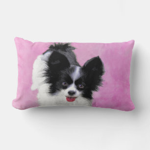 Papillon (White and Black) Painting - Dog Art Lumbar Pillow