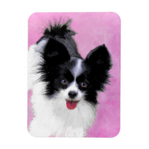 Papillon (White and Black) Painting - Dog Art Magnet