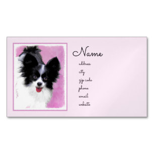 Papillon (White and Black) Painting - Dog Art Magnetic Business Card