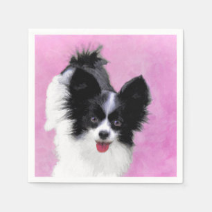 Papillon (White and Black) Painting - Dog Art Napkin