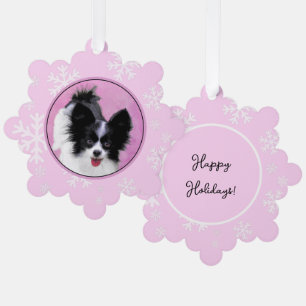Papillon (White and Black) Painting - Dog Art Ornament Card