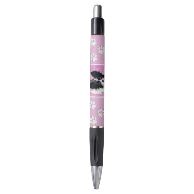 Papillon (White and Black) Painting - Dog Art Pen (Front Vertical)