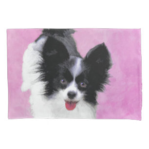 Papillon (White and Black) Painting - Dog Art Pillowcase