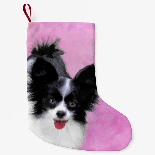 Papillon (White and Black) Painting - Dog Art Small Christmas Stocking (Front)