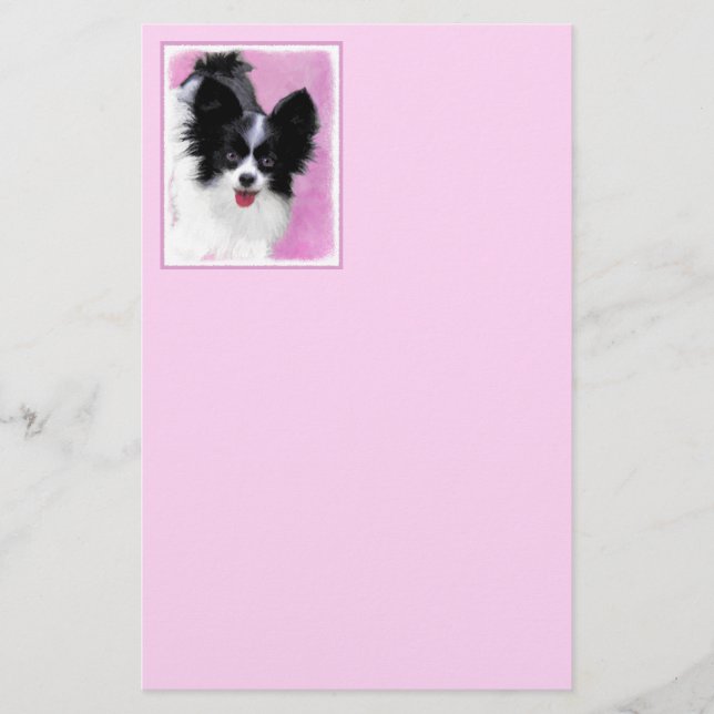 Papillon (White and Black) Painting - Dog Art Stationery (Front)