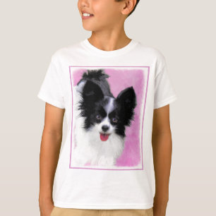 Papillon (White and Black) Painting - Dog Art T-Shirt