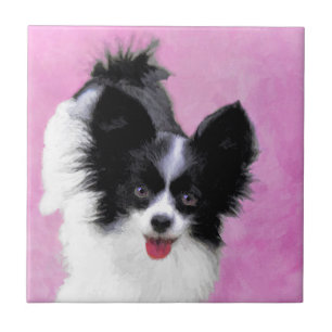 Papillon (White and Black) Painting - Dog Art Tile