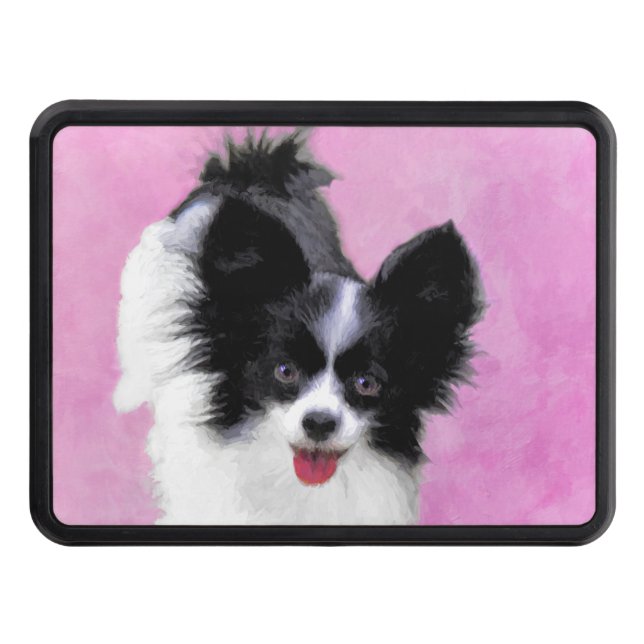 Papillon (White and Black) Painting - Dog Art Trailer Hitch Cover (Front)
