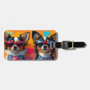 Papillon with Heart Roses Valentine's Day Luggage Tag