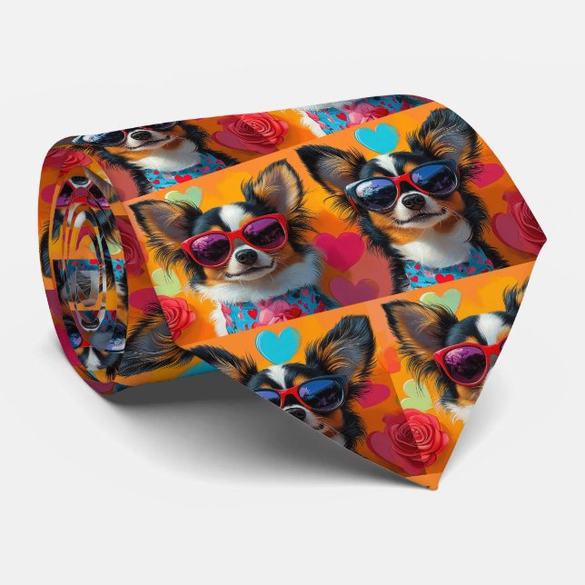 Papillon with Heart Roses Valentine's Day Tie (Rolled)
