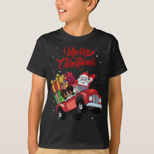 Papillon With Santa Claus In Red Truck Dog T-Shirt