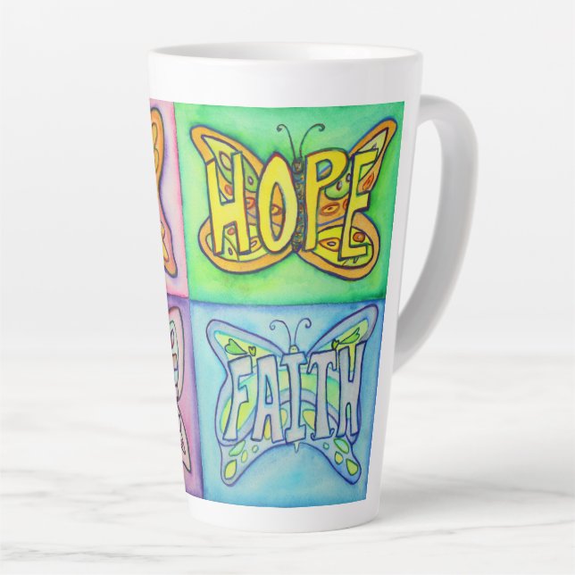 Papillon Word Art Coupe Latte Mug personnalisée (Angle droit)