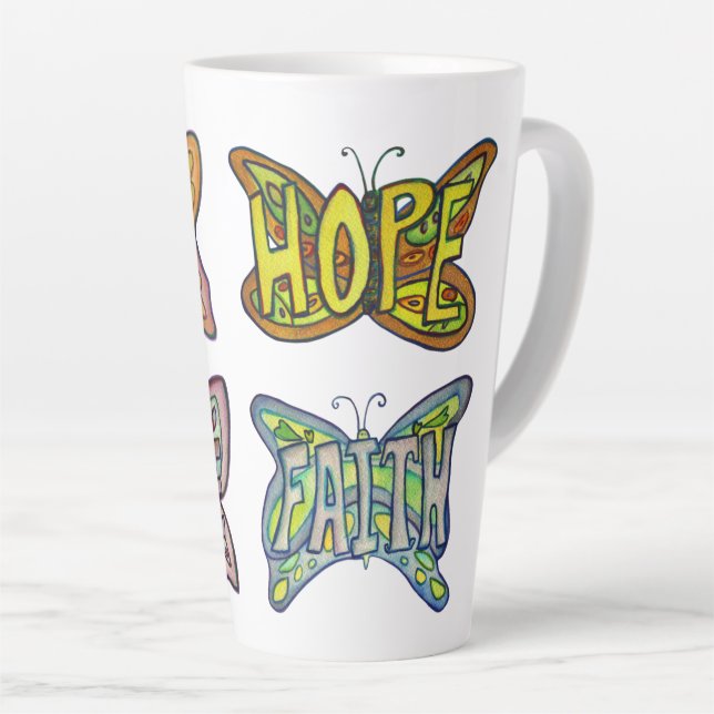 Papillon Word Art Coupe Latte Mug personnalisée (Angle droit)
