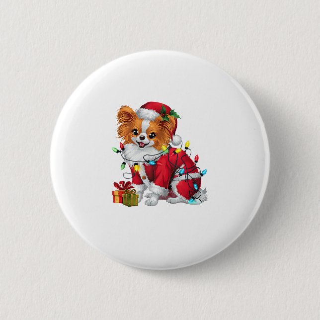 Papillon Xmas Lighting Santa Papillon Dog Christma 2 Inch Round Button (Front)