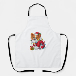 Papillon Xmas Lighting Santa Papillon Dog Christma Apron