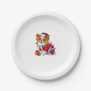 Papillon Xmas Lighting Santa Papillon Dog Christma Paper Plate