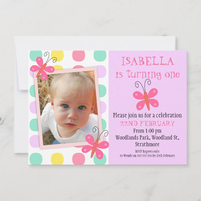 Papillons 1er ou 2e anniversaire Invitation (Devant)