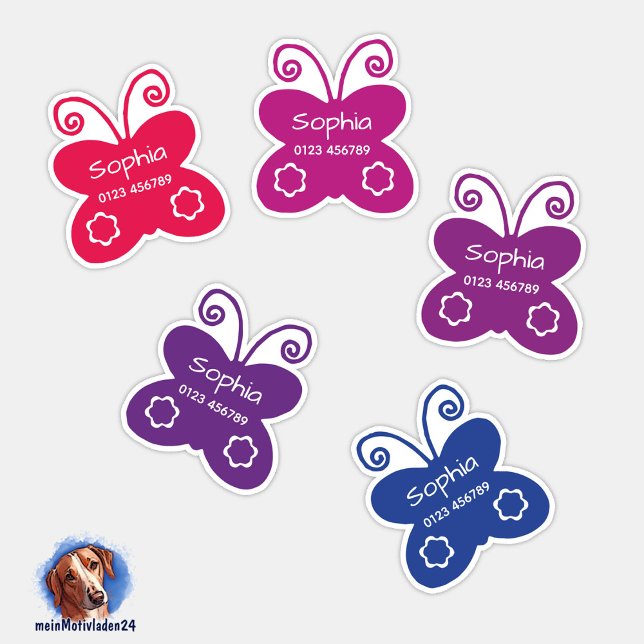 Papillons | 9 Étiquette (Konturgeschnittener Namensaufkleber für Kinder - bunte Schmetterlinge - personalisierbar )