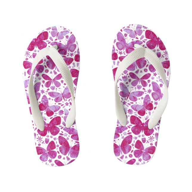 Papillons Aquarelle Les tongs de l'enfant rose (Semelle)